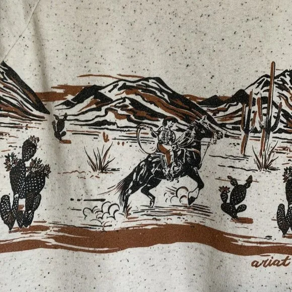 Ariat Old West Sweatshirt Egret Crossover Neck Long Sleeve Sz XL Southwestern - Picture 7 of 13